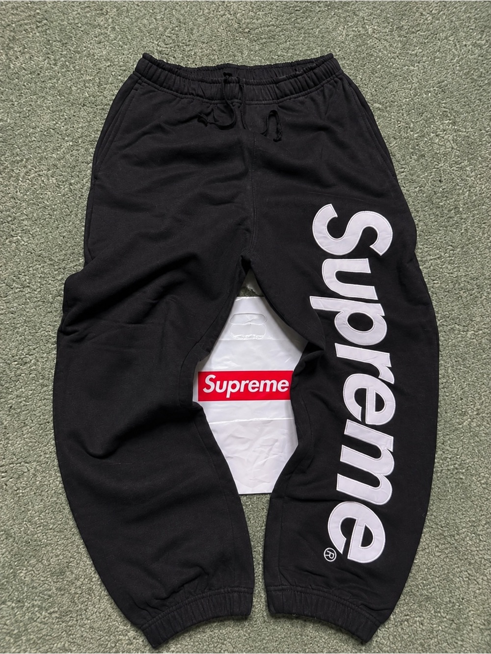 Supreme Black Sweatpants with Large White Side Logo -